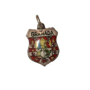 Silver Enamel Granada Travel Sheild Souvenir Charm Bracelet